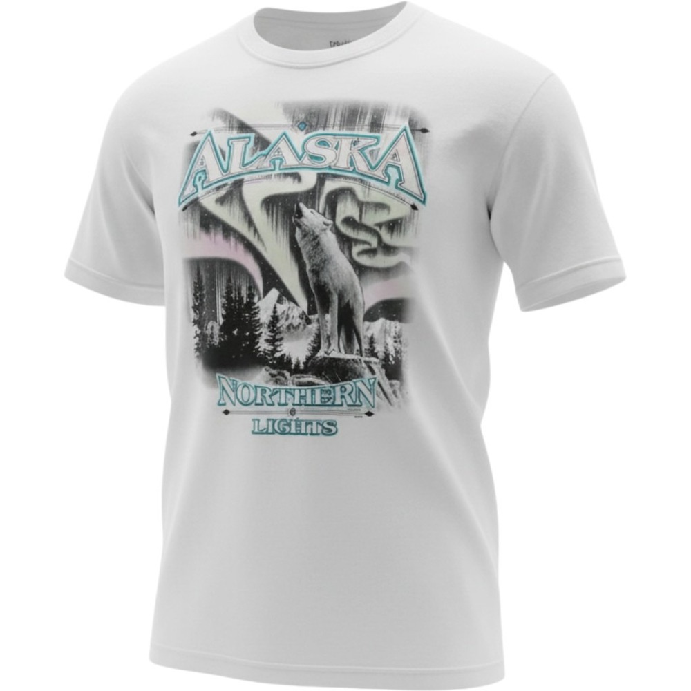 Del Sol Alaska Northern Lights Howling Wolf Color Change Graphic Tee White XL